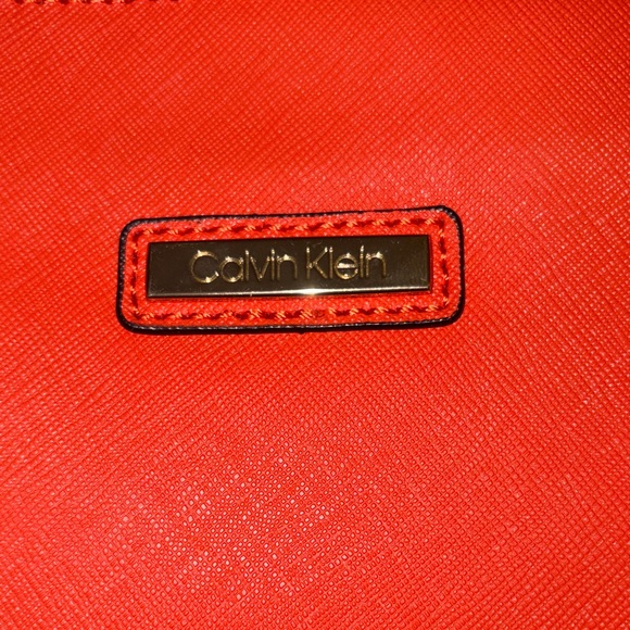 Calvin Klein Orange Saffiano Leather Tote Bag - Picture 4 of 16